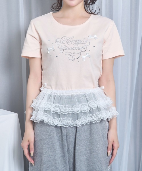 Honey Cinnamon（ハニーシナモン）の「ビジューロゴTシャツ（Tシャツ/カットソー・レディース・ホワイト/ピンク・FREE）」の11枚目の写真