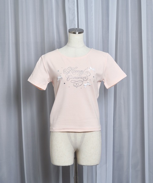 Honey Cinnamon（ハニーシナモン）の「ビジューロゴTシャツ（Tシャツ/カットソー・レディース・ホワイト/ピンク・FREE）」の14枚目の写真
