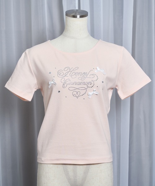 Honey Cinnamon（ハニーシナモン）の「ビジューロゴTシャツ（Tシャツ/カットソー・レディース・ホワイト/ピンク・FREE）」の15枚目の写真