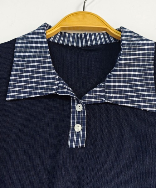 ONEP STAR（ワンピスター）の「チェック襟半袖ブラウス（シャツ/ブラウス・レディース・ネイビー・MEDIUM/LARGE/X-LARGE）」の13枚目の写真