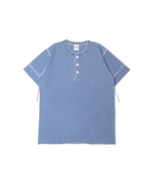 Healthknit(ヘルスニット)の「Healthknit INDIGO HENLEY NECK SHORT SLEEVE TEE(Tシャツ/カットソー・メンズ・ライトインディゴブルー/ダークインディゴブルー/インディゴブルー・M/L/XL)」の4枚目の写真