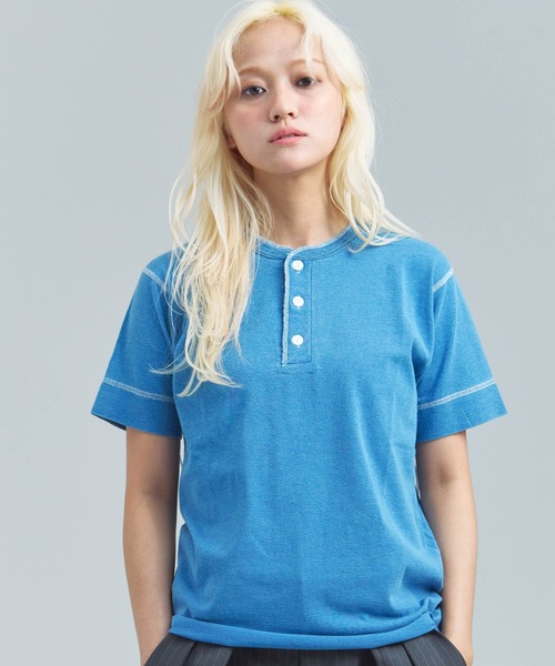 Healthknit(ヘルスニット)の「Healthknit INDIGO HENLEY NECK SHORT SLEEVE TEE(Tシャツ/カットソー・メンズ・ライトインディゴブルー/ダークインディゴブルー/インディゴブルー・M/L/XL)」の14枚目の写真