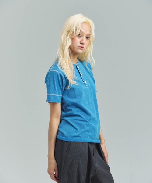Healthknit(ヘルスニット)の「Healthknit INDIGO HENLEY NECK SHORT SLEEVE TEE(Tシャツ/カットソー・メンズ・ライトインディゴブルー/ダークインディゴブルー/インディゴブルー・M/L/XL)」の18枚目の写真