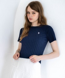 U.S. POLO ASSN. | 【U.S. POLO ASSN.】clear 別注 クルーネックケーブル半袖ニットトップス(ニット/セーター)