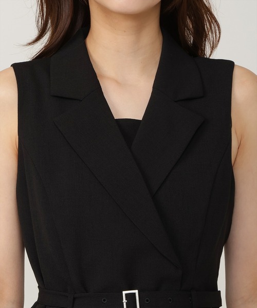 AND COUTURE（アンドクチュール）の「ベストレイヤード消しプリーツワンピース（ワンピース・レディース・ブラック/サックスブルー/オフホワイト/ピンク/ベージュ・FREE）」の14枚目の写真