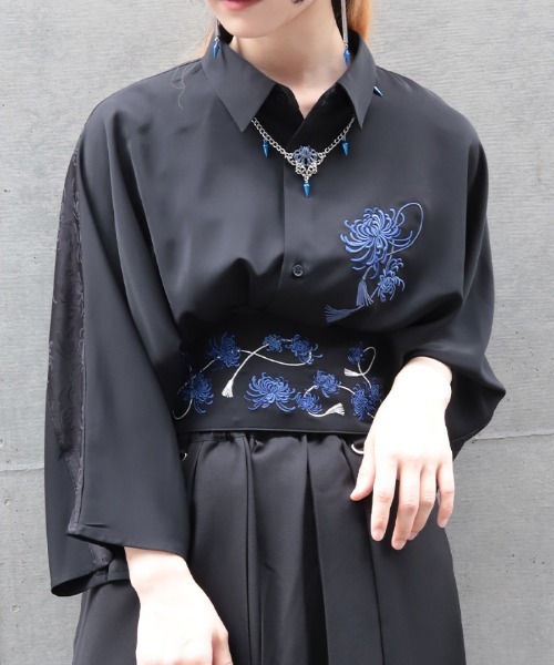 REZEN（リゼン）の「菊刺繍半袖シャツ（シャツ/ブラウス・メンズ・ブルーパープル/ライトグレー/アイボリー/ローズ・MEDIUM/LARGE）」の16枚目の写真