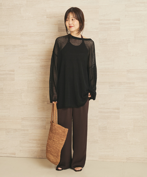 plage(プラージュ)の「《追加》Linen/ny long プルオーバー 2(ニット/セーター・レディース・ライトグレー/ブラック・FREE)」の3枚目の写真