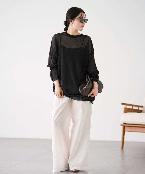plage(プラージュ)の「《追加》Linen/ny long プルオーバー 2(ニット/セーター・レディース・ライトグレー/ブラック・FREE)」の4枚目の写真
