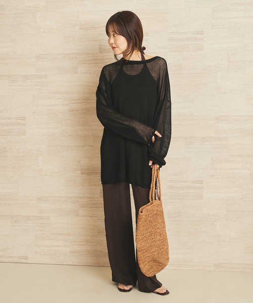 plage(プラージュ)の「《追加》Linen/ny long プルオーバー 2(ニット/セーター・レディース・ライトグレー/ブラック・FREE)」の6枚目の写真
