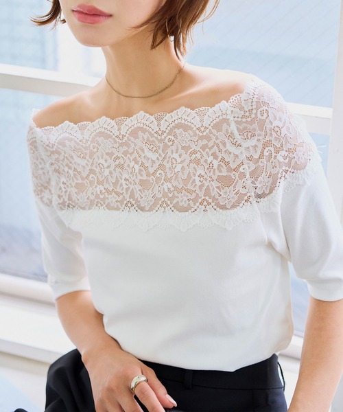 KOBE LETTUCE（コウベレタス）の「レース切替オフショルトップス（Tシャツ/カットソー・レディース・ベージュ系/ブラック/サックスブルー/オフホワイト・M）」の14枚目の写真