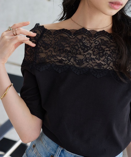 KOBE LETTUCE（コウベレタス）の「レース切替オフショルトップス（Tシャツ/カットソー・レディース・ベージュ系/ブラック/サックスブルー/オフホワイト・M）」の13枚目の写真