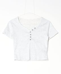 【美ライン夏用半袖トップス】ヘンリーネッククロップドTシャツ
