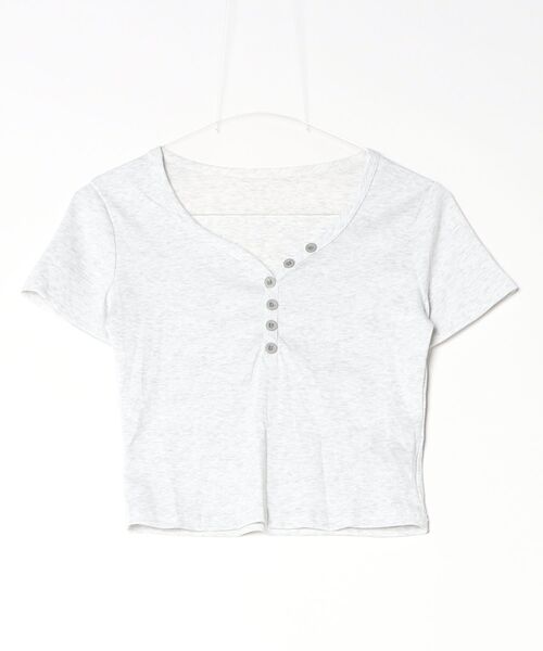 center i(センターアイ)の「【美ライン夏用半袖トップス】ヘンリーネッククロップドTシャツ(Tシャツ/カットソー・レディース・ライトグレー/ブラック/グレー・MEDIUM/SMALL)」の1枚目の写真