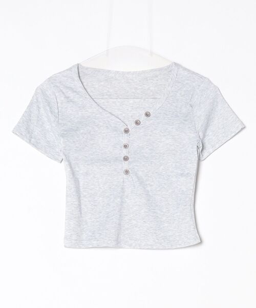 center i(センターアイ)の「【美ライン夏用半袖トップス】ヘンリーネッククロップドTシャツ(Tシャツ/カットソー・レディース・ライトグレー/ブラック/グレー・MEDIUM/SMALL)」の13枚目の写真