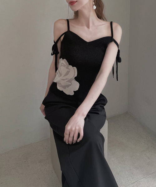 ROYAL PARTY(ロイヤルパーティー)の「ジャガードフラワーニットトップス(キャミソール・レディース・ピンク/ブラック/オフホワイト・FREE)」の11枚目の写真