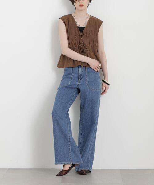SOMETHING(サムシング)の「SOMETHING/LISA LACE UP WIDE(デニムパンツ・レディース・ブルー/ダークブルー・M/S/XS)」の1枚目の写真