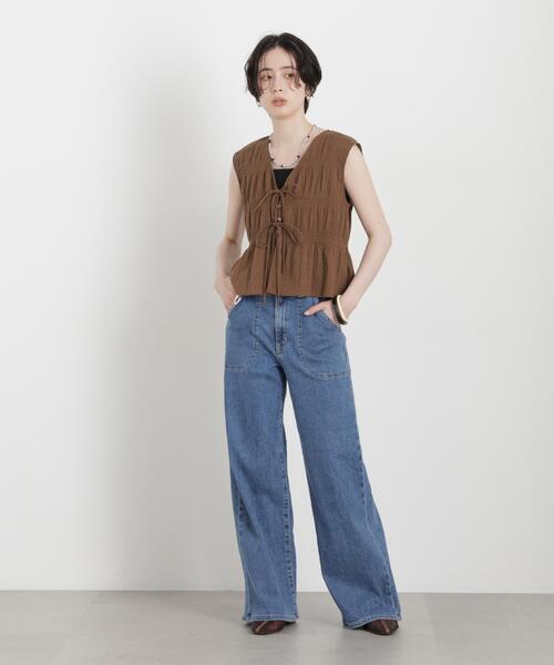 SOMETHING(サムシング)の「SOMETHING/LISA LACE UP WIDE(デニムパンツ・レディース・ブルー/ダークブルー・M/S/XS)」の4枚目の写真