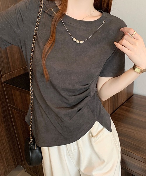 2ly2(トゥーリートゥー)の「タイダイ風デザイン ドレープトップス(Tシャツ/カットソー・レディース・ブルー/イエロー/グレー/アイボリー・FREE)」の3枚目の写真