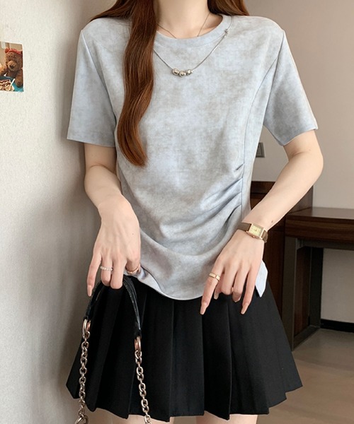 2ly2(トゥーリートゥー)の「タイダイ風デザイン ドレープトップス(Tシャツ/カットソー・レディース・ブルー/イエロー/グレー/アイボリー・FREE)」の5枚目の写真
