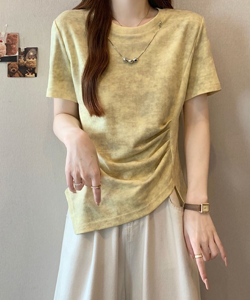 2ly2(トゥーリートゥー)の「タイダイ風デザイン ドレープトップス(Tシャツ/カットソー・レディース・ブルー/イエロー/グレー/アイボリー・FREE)」の14枚目の写真