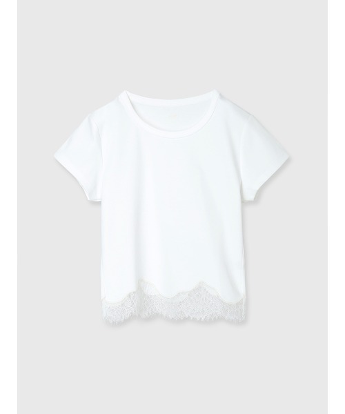 anuans(アニュアンス)の「シルクタッチコットンレーストリムコンパクトTシャツ(Tシャツ/カットソー・レディース・ホワイト/ブラック・SMALL/MEDIUM)」の14枚目の写真