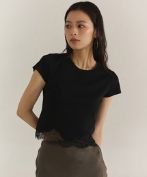 anuans（アニュアンス）の「シルクタッチコットンレーストリムコンパクトTシャツ（Tシャツ/カットソー）」