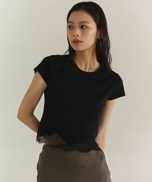 anuans(アニュアンス)の「シルクタッチコットンレーストリムコンパクトTシャツ(Tシャツ/カットソー・レディース・ホワイト/ブラック・SMALL/MEDIUM)」の11枚目の写真