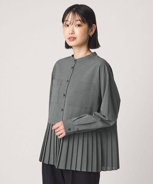 green label relaxing（グリーンレーベルリラクシング）の「［size SHORTあり］スソ プリーツ シャツ マシンウォッシャブル 吸水速乾（シャツ/ブラウス・レディース・ライトブルー/ダークブラウン/オフホワイト/ケリーグリーン・FREE/SHORT）」の3枚目の写真