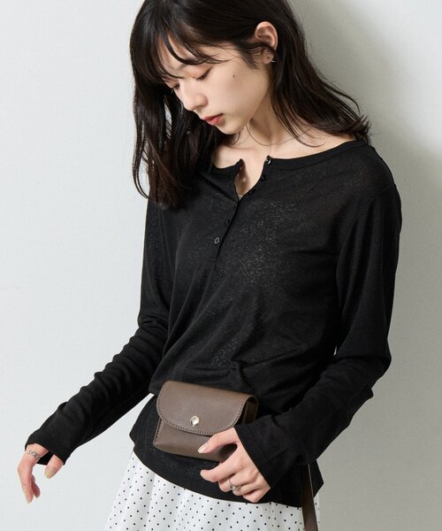 COLONY 2139(コロニートゥーワンスリーナイン)の「シアーヘンリーネックTシャツ(Tシャツ/カットソー・レディース・レッド/チャコールグレー/ホワイト/ブラック・FREE)」の13枚目の写真