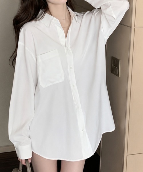 NANEA(ナネア)の「ロングレギュラーカラーシャツ(シャツ/ブラウス・レディース・ホワイト/ブルー/ピンク・MEDIUM)」の2枚目の写真