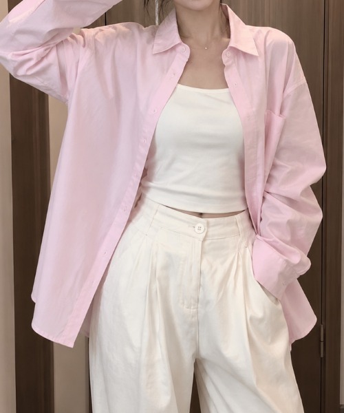 NANEA(ナネア)の「ロングレギュラーカラーシャツ(シャツ/ブラウス・レディース・ホワイト/ブルー/ピンク・MEDIUM)」の1枚目の写真