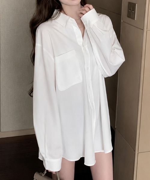 NANEA(ナネア)の「ロングレギュラーカラーシャツ(シャツ/ブラウス・レディース・ホワイト/ブルー/ピンク・MEDIUM)」の9枚目の写真