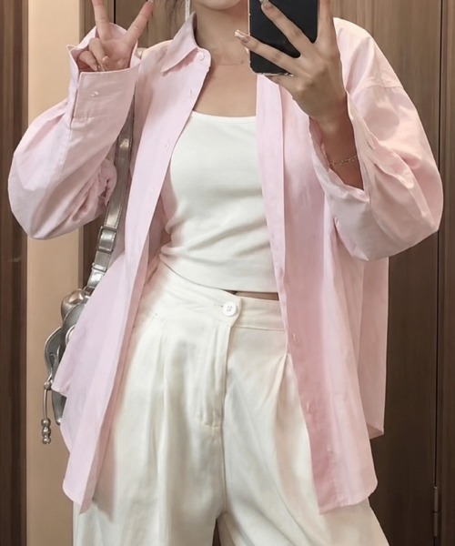 NANEA(ナネア)の「ロングレギュラーカラーシャツ(シャツ/ブラウス・レディース・ホワイト/ブルー/ピンク・MEDIUM)」の7枚目の写真