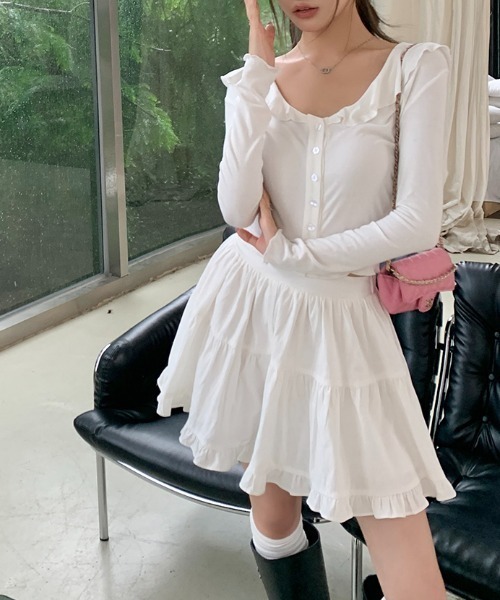AMAJI(アマジ)の「ハイウエスト ギャザー Aライン ミニスカート(スカート・レディース・ホワイト・SMALL/MEDIUM/LARGE)」の2枚目の写真