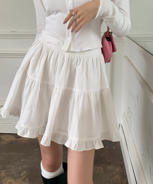 AMAJI(アマジ)の「ハイウエスト ギャザー Aライン ミニスカート(スカート・レディース・ホワイト・SMALL/MEDIUM/LARGE)」の3枚目の写真
