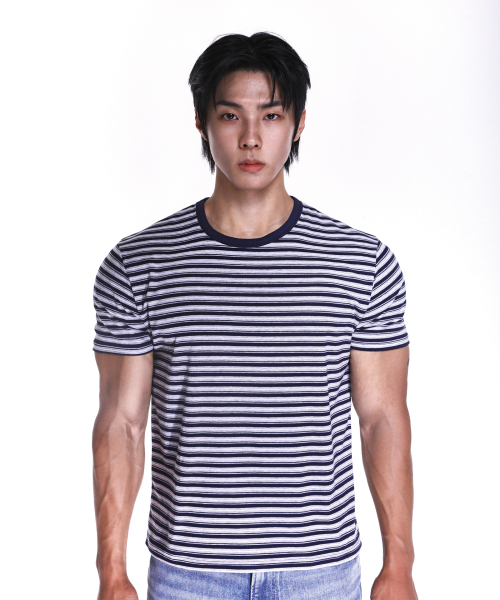 RVD(アールブイディー)の「クロップストライプモーダルマッスルフィットリンガーティー(ネイビー)(Tシャツ/カットソー・メンズ・その他・LARGE/X-LARGE/2XL)」の4枚目の写真