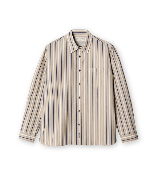 EDINBURGH CLUB(エディンバラクラブ)の「OVER FIT STRIPED SHIRT (BEIGE)(シャツ/ブラウス・メンズ・Beige・SMALL/MEDIUM/LARGE/X-LARGE)」の1枚目の写真
