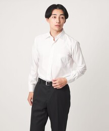 コットン ヘリンボーン ワイドカラー ドレスシャツ -形態安定-