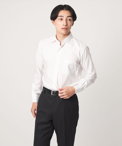 green label relaxing(グリーンレーベルリラクシング)の「コットン ヘリンボーン ワイドカラー ドレスシャツ -形態安定-(ビジネスシャツ・メンズ・ホワイト/ライトブルー/ライトグレー・43cm/39cm/42cm/41cm/40cm/37cm/38cm)」の2枚目の写真