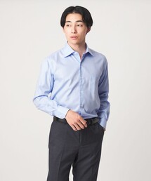 コットン ヘリンボーン ワイドカラー ドレスシャツ -形態安定-