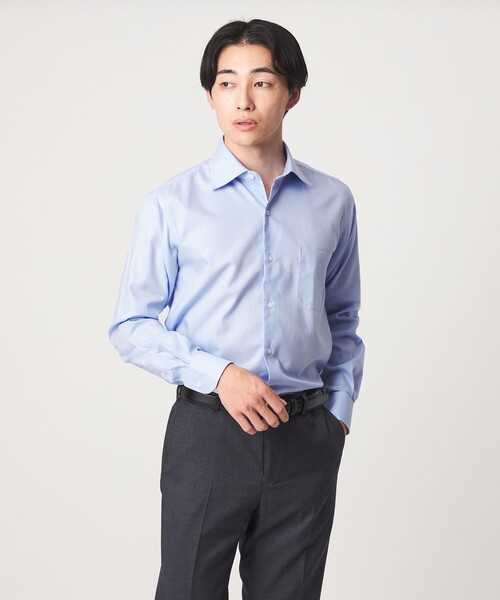 green label relaxing(グリーンレーベルリラクシング)の「コットン ヘリンボーン ワイドカラー ドレスシャツ -形態安定-(ビジネスシャツ・メンズ・ホワイト/ライトブルー/ライトグレー・43cm/39cm/42cm/41cm/40cm/37cm/38cm)」の1枚目の写真