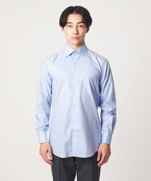 green label relaxing(グリーンレーベルリラクシング)の「コットン ヘリンボーン ワイドカラー ドレスシャツ -形態安定-(ビジネスシャツ・メンズ・ホワイト/ライトブルー/ライトグレー・43cm/39cm/42cm/41cm/40cm/37cm/38cm)」の12枚目の写真