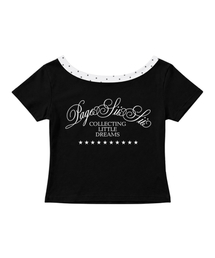 コレクティングリトルドリームスプリンティングドットワンショルダー スリムフィット半袖Tシャツ ブラック