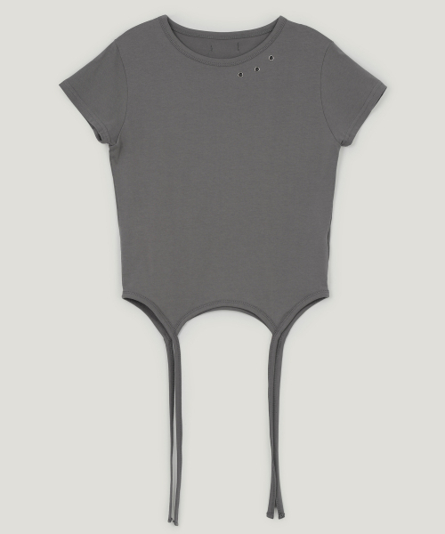 GROWHIDE（グロウハイド）の「ズエルアイレットストラップスリット半袖Tシャツ_ブラック（Tシャツ/カットソー・レディース・ブラック・FREE）」の2枚目の写真