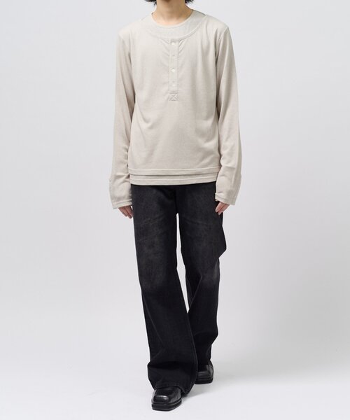 Lui's(ルイス)の「レイヤードヘンリーネックカットソー(Tシャツ/カットソー・メンズ・ライトグレー/チャコールグレー/ブラック・M/S)」の16枚目の写真