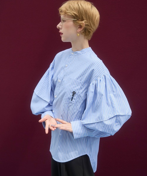 OMMO(オーエムエムオー)の「GATHER SLEEVE SHIRT(シャツ/ブラウス・レディース・ホワイト/ブルー系その他・F)」の5枚目の写真