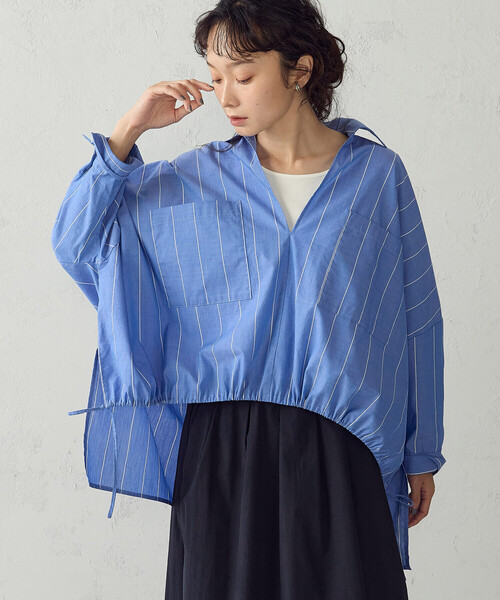 COMME CA ISM(コムサイズム)の「ストライプ スキッパーブラウス(シャツ/ブラウス・レディース・ブルー系その他/グレー系その他・FREE)」の1枚目の写真