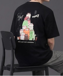 キャットグラフィック バックプリント 半袖Tシャツ