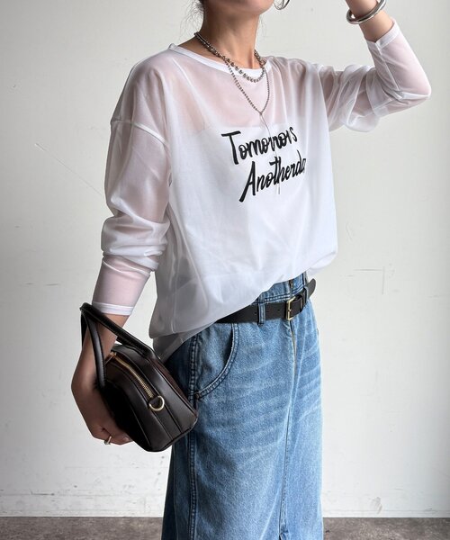 DouDou(ドゥドゥ)の「【WEB限定】シアーロゴTEE(Tシャツ/カットソー・レディース・グレイッシュベージュ/オフホワイト・FREE)」の17枚目の写真
