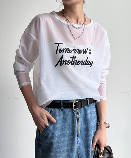 DouDou(ドゥドゥ)の「【WEB限定】シアーロゴTEE(Tシャツ/カットソー・レディース・グレイッシュベージュ/オフホワイト・FREE)」の18枚目の写真